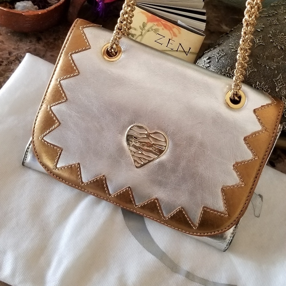 JUST CAVALLI LEATHER SILVER GOLD HANDBAG